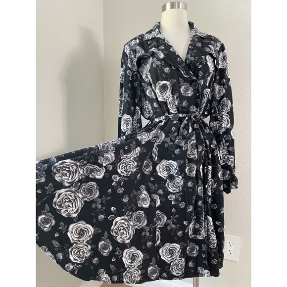 Torrid Womens Plus 1X Old Hollywood Floral Black Trench Coat Jacket - Picture 3 of 13